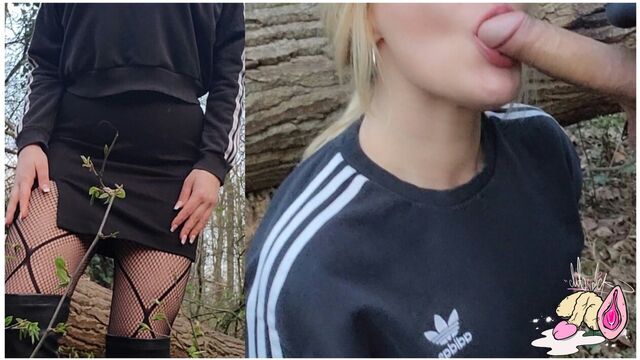Встретимся на улице с незнакомцем в лесу, чтобы пососать и трахнуть его большой хуй